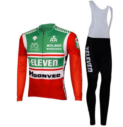 Retro Wielertenue 7-Eleven - jack (fleece) en lange broek - Rood/Groen