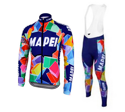 Retro Wielertenue Mapei - jack (fleece) en lange broek - Veelkleurig