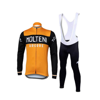 Retro Wielertenue Molteni Arcore  - jack (fleece) en lange broek – Oranje