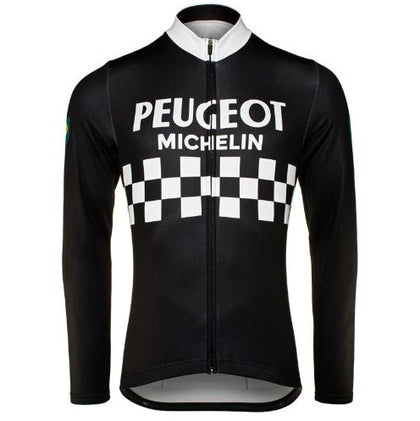 Retro Wielershirt Peugeot lange mouwen - Zwart