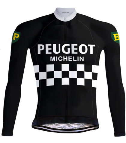 Retro Wielershirt lange mouwen Peugeot-BP-Michelin Zwart -  RedTed