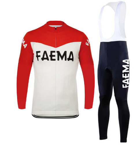 Retro Wielertenue Faema - jack (fleece) en lange broek - Rood/Wit